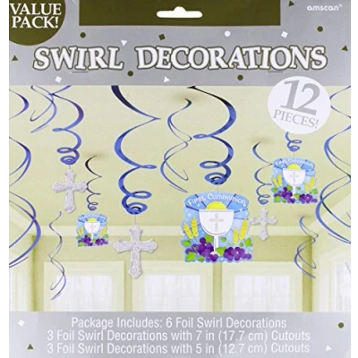 Image of Amscan Communion Blue Swirls Decorations Pack, Metal