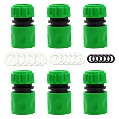 Image of YAAVAAW 6 Pack Garden Hose End Connector Quick Connect Fitting for 1/2 inch Hosepipe Tap (Comes with 18pcs Replacing Seals Washers)