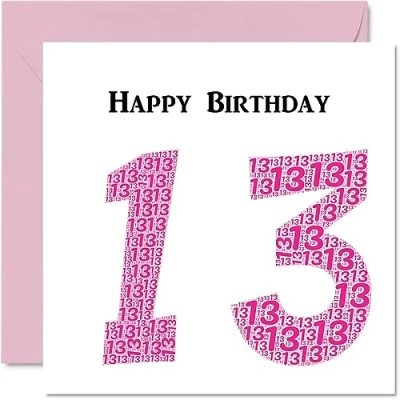 Image of Fun 13th Birthday Cards for Girls Shapecloud Happy Card Son Daughter Brother Sister Grandson Granddaughter Niece Nephew Cousin, 145mm x Greeting Cards,