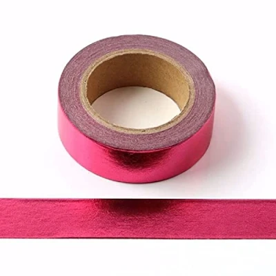Image of Syntego Solid Foil Washi Tape Decorative Self Adhesive Masking 15mm x 10 Meters (Hot Pink)