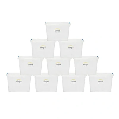Image of 80 Litre 80L Stackable Plastic Storage Box with Clear Click Lock Closure Lid 39cm (H) x 58cm (L) 40cm (W) Set of 10