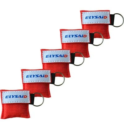 Image of Pack of 5pcs CPR Face Mask Key Chain Ring Emergency Kit Rescue Shields with One Way Valve Breathing Barrier for First Aid or AED Training Red