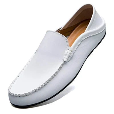 Image of Unitysow Loafers Mens Premium Leather Penny Shoes Fashion Slip On Driving Casual Flat Moccasin,White,7 UK
