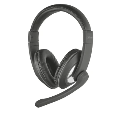 Image of Trust Reno PC Headset with Microphone, Adjustable Headband, Flexible Inline Control, Wired Over ear Headphones for Computer, Laptop, Teams, Skype, Zoom Black