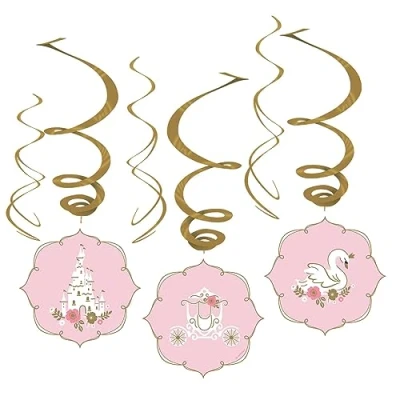 Image of Amscan 9906318 Princess for a Day Kids Birthday Party Hanging Swirls Decorations 6 Pack