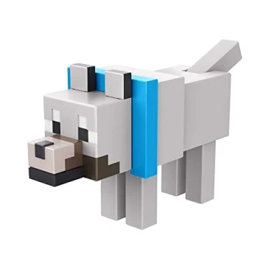 Image of Mattel Minecraft Build Wolf Action Figure, 3.25 in, with 1 a Portal Piece &amp; Accessory, Building Toy Inspired by Video Game, Collectible Gift for Fans Kids Ages 6 Years Older​