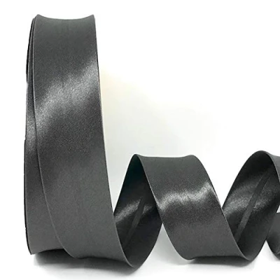 Image of Byetsa Steel Grey 30mm Satin Bias Binding on a 2m Length (N.B. This is Cut from roll, Presented Bertie&#039;s Bows Ribbon Card)
