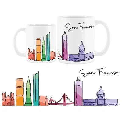 Image of Purely Home Santorini Mug Colourful Greece Skyline Souvenir Memento Tea/Coffee Gift Present