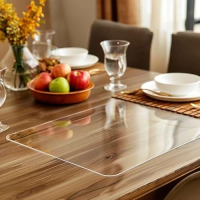 Image of Clear Desk Mat, Non Slip PVC Protector Mat with Round Edge, Heat Resistant &amp; Waterproof Pad Table for Home and Office, Clear, 120x60cm (4x2ft)