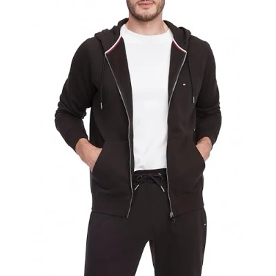 Image of Tommy Hilfiger Men&#039;s Medium Weight Fleece Full Zip Up Hoodie Hooded Sweatshirt, Black, S