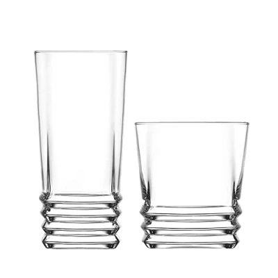 Image of LAV 12pc Clear Elegan Glassware Set Mixed Glass Highball Cocktail Gin Glasses and Water Whiskey Drinking Tumblers
