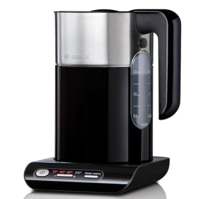Image of Bosch TWK8613P Styline electric kettle (2400 W, temperature selection, automatic switch off, keep warm function, overheating protection, capacity 1.5 L) black