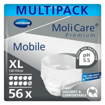 Image of MoliCare Premium Mobile Disposable Pull Up Pants: Discreet Use for Woman and Men with Incontinence; 10 Drops, Size XL, Pack of 56