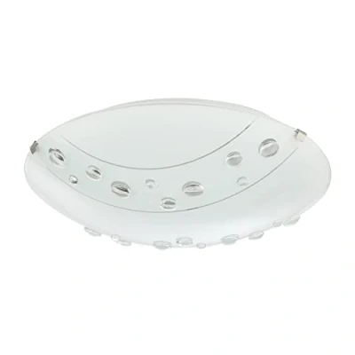 Image of Contemporary Circular Opal White Glass Flush Ceiling Light Fitting with Clear Crystal Buttons 2 x 40w E27 8cm 30cm Class 1 IP20 Rated by Happy Homewares