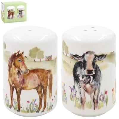 Image of Salt &amp; Pepper Shakers Set 2 Ceramic Farmyard Animals Condiment Spice Dispenser