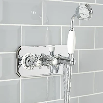 Image of Milano Elizabeth Traditional Thermostatic Mixer Valve Hand Shower Chrome White