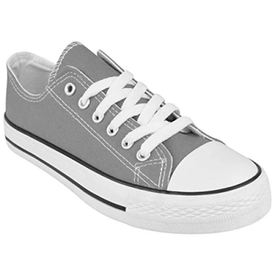 Image of Shop Online Womens Ladies Canvas Shoes Lace Up Casual Flat Sneaker Plimsoll Pumps Low Top Gym Sports Trainers Lightweight (4UK, Grey)