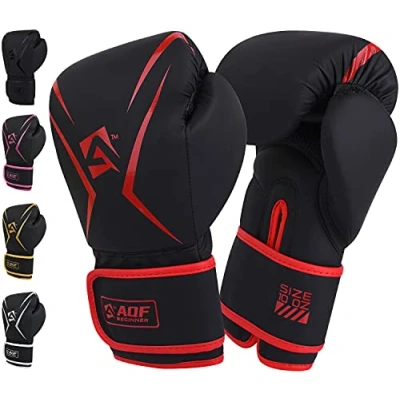 Image of AQF Boxing Gloves Kids Adults Training Muay Thai 6oz to 16oz for Punch Bag MMA Sparring Fighting &amp; Kickboxing with Extra Layers of Padding (Red, 14oz)