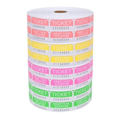 Image of L LIKED 8000 Assorted Double Raffle Tickets 2000 per Roll 50/50 (Neon Pink, Green, Red, Yellow)