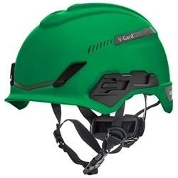 Image of MSA V Gard H1 Trivent Safety Climbing Helmet Ventilated Green 5264 cm Hard hat with chinstrap for Work at Height and Rescue EN12492 &amp; ANSI