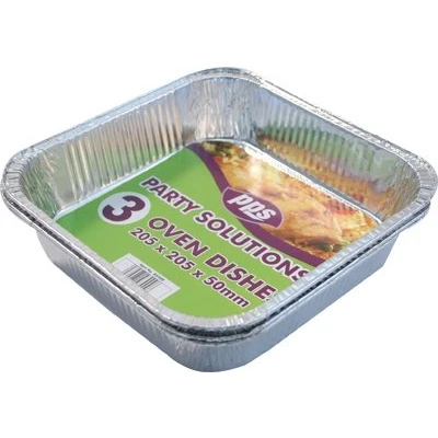Image of 3 x SQUARE ALUMINIUM FOIL ROASTING DISH 21 5cm disposable catering oven tray