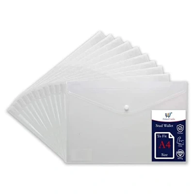Image of A4 Plastic Wallets Clear Popper Wallet Envelope Folders Transparent School Document Folder Press Stud Carry File Pockets Office Files Button Closure (to Fit Size 25 Files)