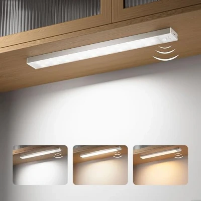 Image of OUILA Dimmable Under Cabinet Lights, 23CM 1000mAh Motion Sensor Light Indoor Wireless USB Rechargeable 3 Color Temperature Stepless Dimming for Stairs Wardrobe Hallway Kitchen
