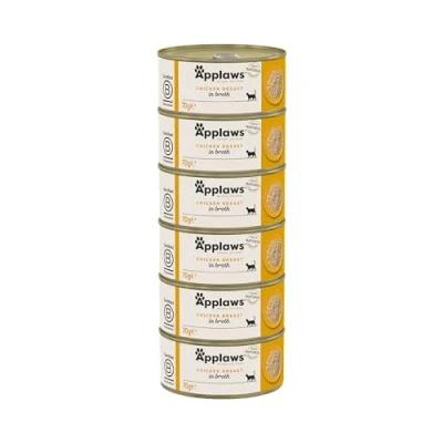 Image of Applaws 100% Natural Wet Cat Food, Chicken Breast 156g Tins Pack of 6
