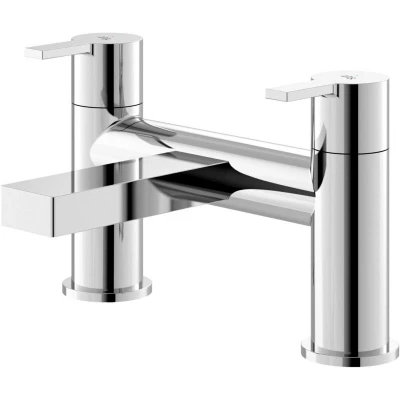 Image of Hudson Reed WIL303 Willow ǀ Modern Bathroom Round Deck Mounted Double Handle Bath Filler, 141mm x 230mm, Chrome