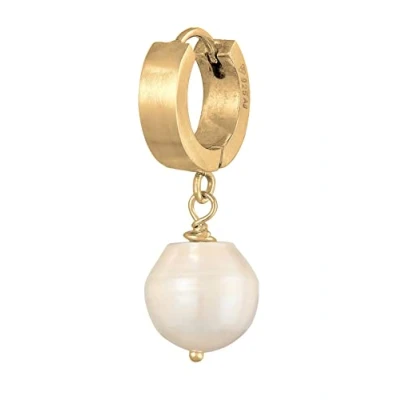 Image of Kuzzoi Men&#039;s hoop earrings with pearl, single hinged (13 mm), round, golden for men freshwater Sterling Silver, Pearl