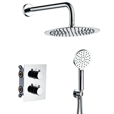 Image of Ibergrif Concealed Shower System, Square Thermostatic Mixer Tap Set, Chrome