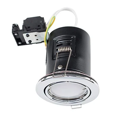 Image of MiniSun Fire Rated Polished Chrome Tiltable GU10 Recessed Ceiling Downlight Complete with a 5w LED Bulb [3000K Warm White]