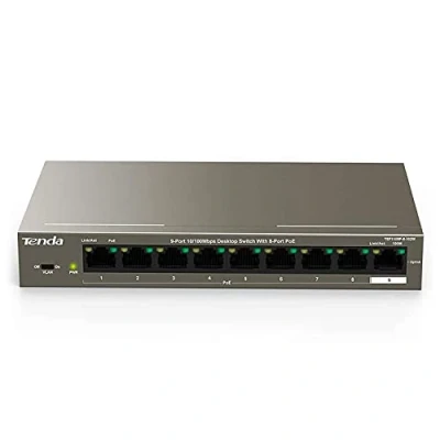 Image of Tenda TEF1109P 8 102W 9 Port 100Mbps Ethernet Network Switch with PoE 102W, VLAN Port, 6kV Lightning Protection, Splitter Works IEEE 802.3af/at, Transmission Distance up to 250m