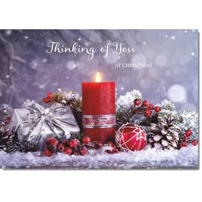 Image of doodlecards Thinking Of You Christmas Card Festive Red Candle Medium Size for with Plain Envelope