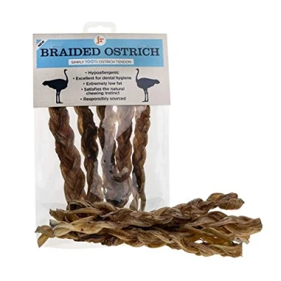Image of JR Pet Products (5 x 7 Inch 100% Ostrich Meat Braided Tendon Twisters Long Lasting Dog Chew Treat High Protein &amp; Low Fat