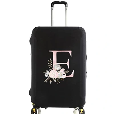 Image of initial letter Printed Design Travel Trolley Case Cover Protector Washable Suitcase Luggage Storage Covers for 18 28 inch (S (18 21 Luggage), Pink Flower E)