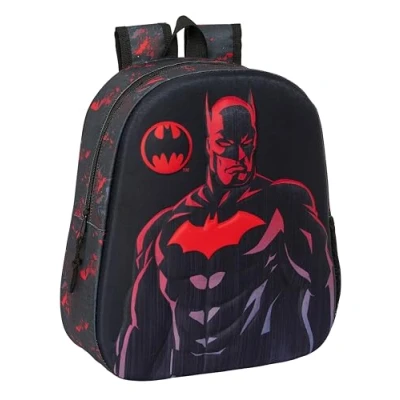 Image of Safta BATMAN School Backpack, 3D Design, Adaptable to Cart, Ideal for Children of Different Ages, Comfortable and Versatile, Quality Resistance, 27 x 10 33 cm, Black, Standard, Casual,