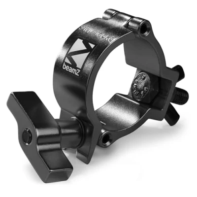 Image of beamz BC50B100N Slimline Half Coupler Heavy Duty 100kg Black Truss Clamp for Pole, Tube, and Stage Lighting Setup, Clamps, Clamp, Pole Tube