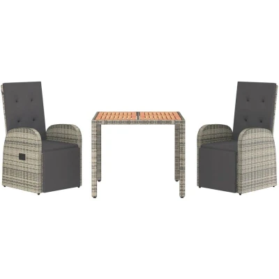 Image of vidaXL 3 Piece Garden Dining Set Grey Poly Rattan&amp;Solid Wood Acacia