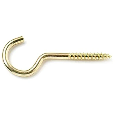 Image of Merriway BH03578 (4 Pcs) EB 100mm inch) Steel Screw In Hook Brass Plated Pack of 4 Pieces