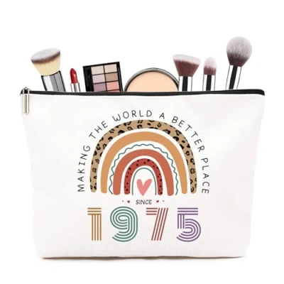 Image of ZUFIO 50th Birthday Gifts for Women, Makeup Bag,50th Funny Gift Cosmetic Bags,50th Ideas Bag(1975)