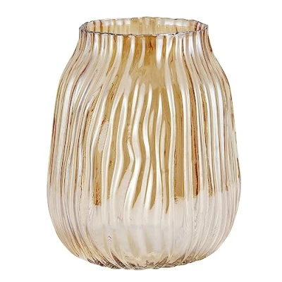 Image of Large Amber Glass Vase for Flowers Ribbed Tall Gold Floor 21cm Decorative Vases Home Table Centerpieces Decor and Farmhouse(Brown 21cm)