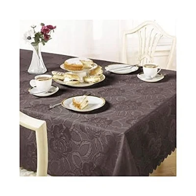 Image of Emma Barclay Damask Rose Jacquard Table Cloth in Chocolate 60x84 (152x213cm) Oval