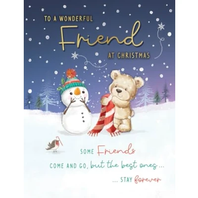 Image of Piccadilly Greetings Christmas Card To a Wonderful Friend Bear &amp; snowman 8 x 6 inches