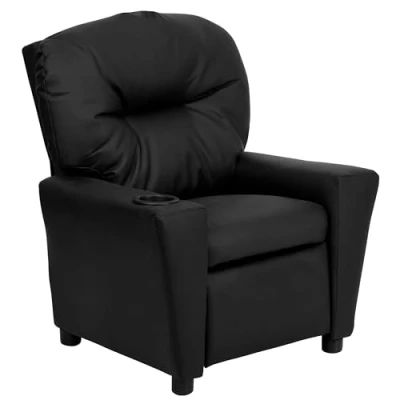 Image of Flash Furniture Contemporary Kids Recliner with Cup Holder, Leather, Black LeatherSoft, Set of 1