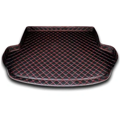 Image of Car Leather Boot Liner Mats for Toyota BZ4X 2022 2025, Auto Rear Trunk Carpet Protector Pad Custom Artificial Waterproof Accessories,D/Black red