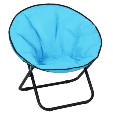 Image of Outsunny Garden Folding Portable Padded Saucer Moon Chair Round Outdoor Camping Travel Fishing Seat Blue