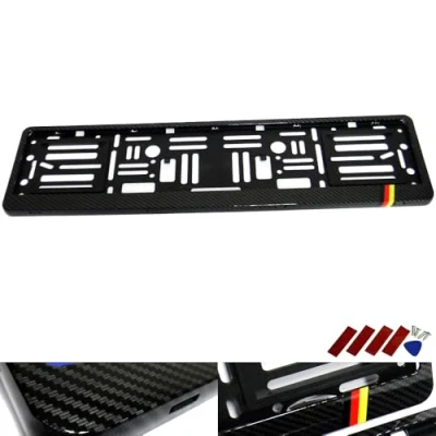 Image of RZG 1x Black Hydrographic Carbon Fibre Fiber UK EU Licence Number Plate Holder Surround Frame German Car Deutschland