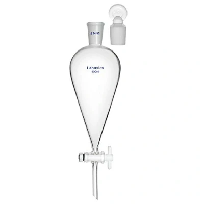 Image of Labasics Borosilicate Glass 500mL Conical Separatory Funnel with PTFE Stopcock,