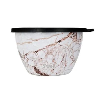 Image of S&#039;well Salad Bowl Kit, Calacatta Gold 1.9L Lunch Box with Condiment Container and Removable Tray Leak Proof Dishwasher Safe